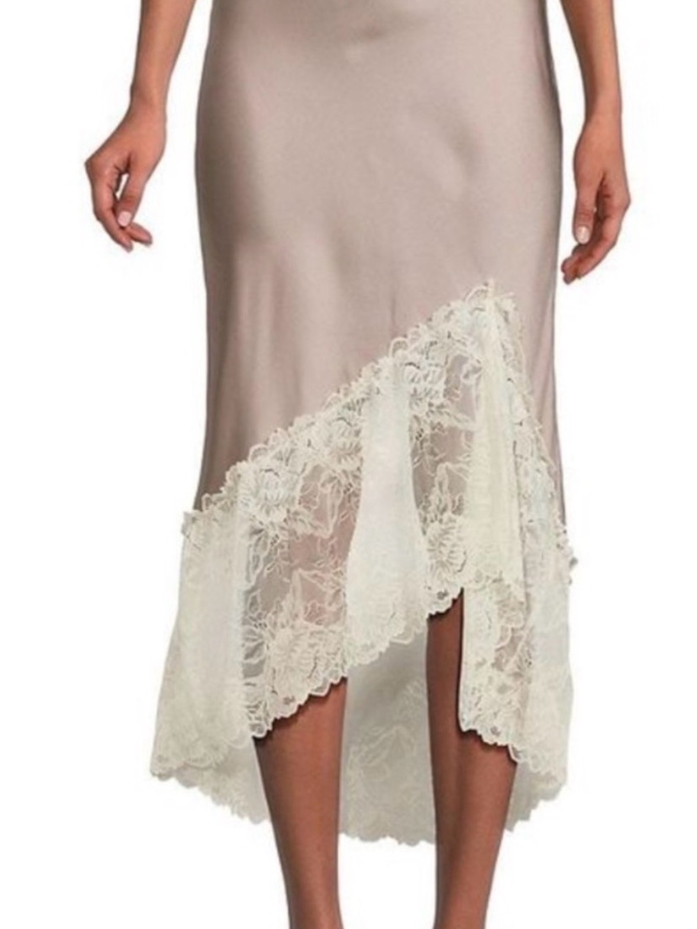 Lace-Trim Midi Skirt in Taupe and Ivory Free People NWT